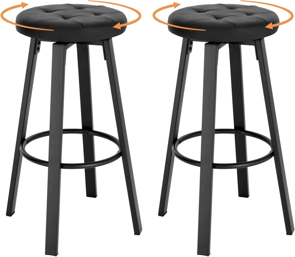 Set di 2 Sgabelli da Bar con 4 Gambe e Poggiapiedi, Sedie Alte da Cucina in Metallo e PU, con Seduta Rotonda Φ 35,5cm, Carico di 120kg, Antracite, BH330an-2