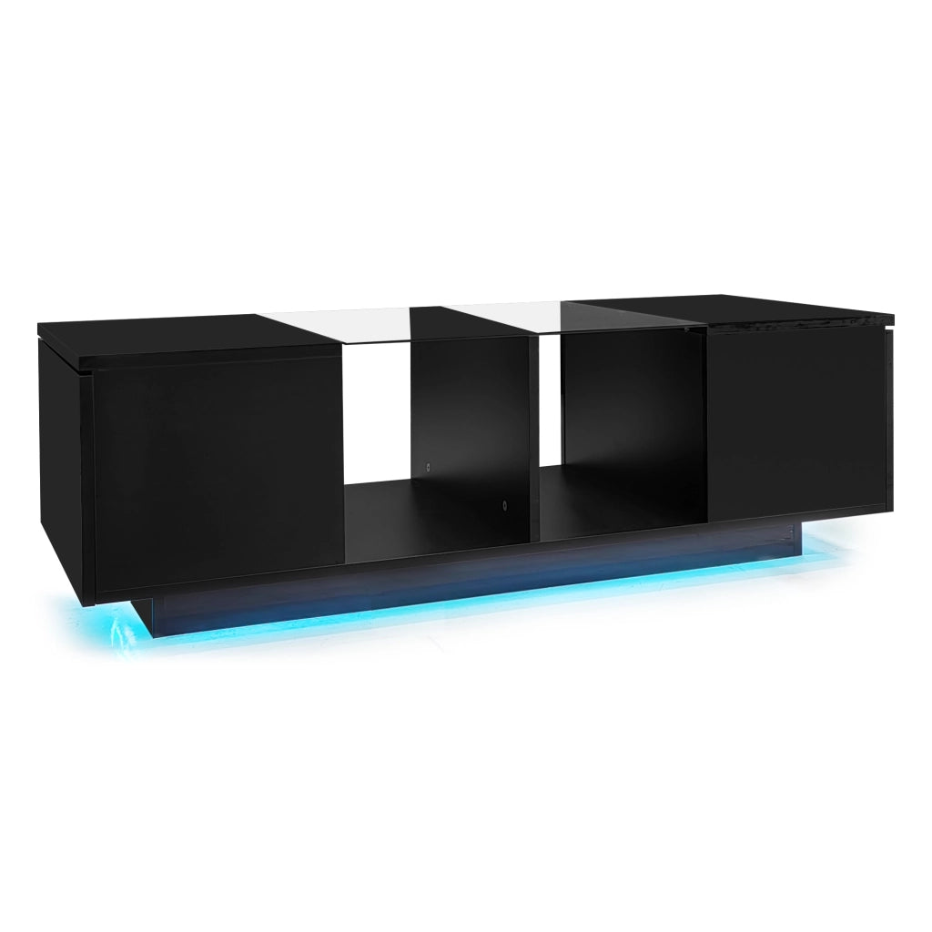 Tavolino da salotto moderno nero con illuminazione LED - Zephmum- 120x50x38,5 cm