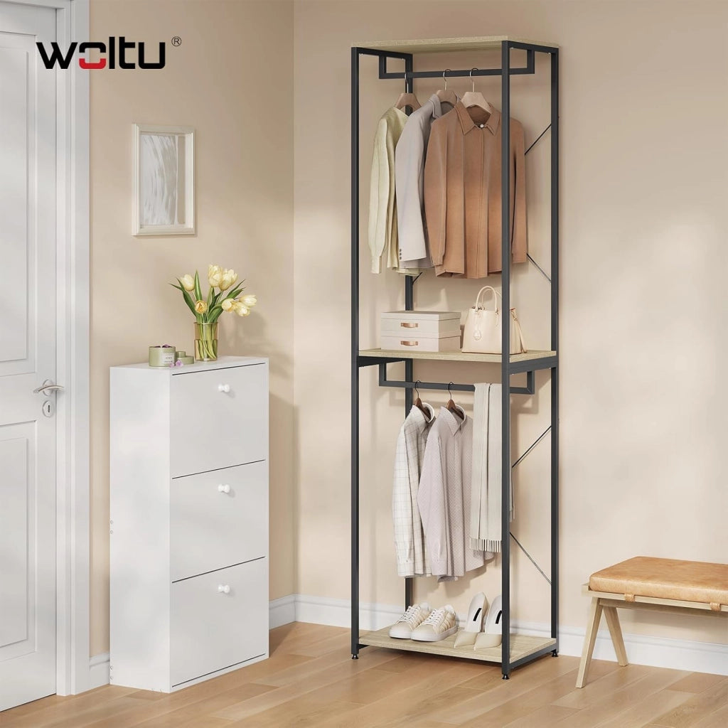 Stand Appendiabiti in Legno Attaccapanni Guardaroba per Cameretta Scaffale Porta Abiti 60x40x213 cm