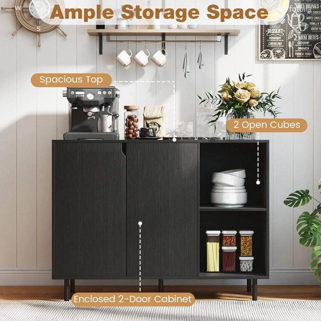 Credenza a buffet da cucina con 2 ante, armadio con ripiani regolabili e gambe metalliche, 106 x 38 x 80 cm, con kit antiribaltamento, mobile per sala da pranzo, soggiorno (nero)