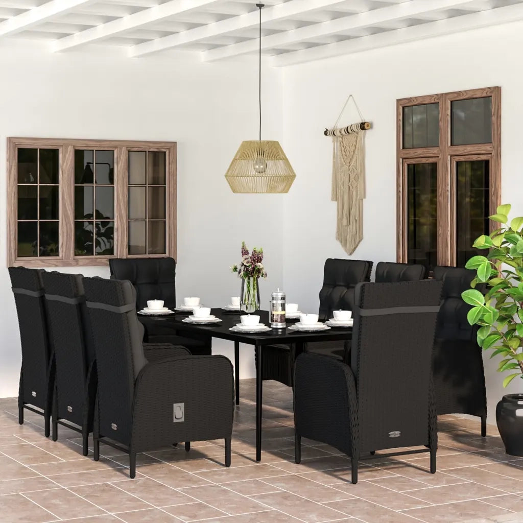 Set da Pranzo per Giardino 9 pz con Cuscini Neri cod mxl 39573