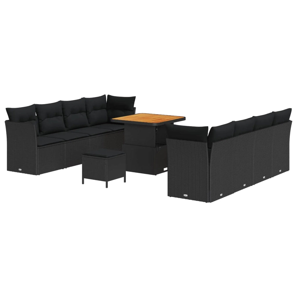 Set Divano da Giardino 11 pcs Nero polyrattan