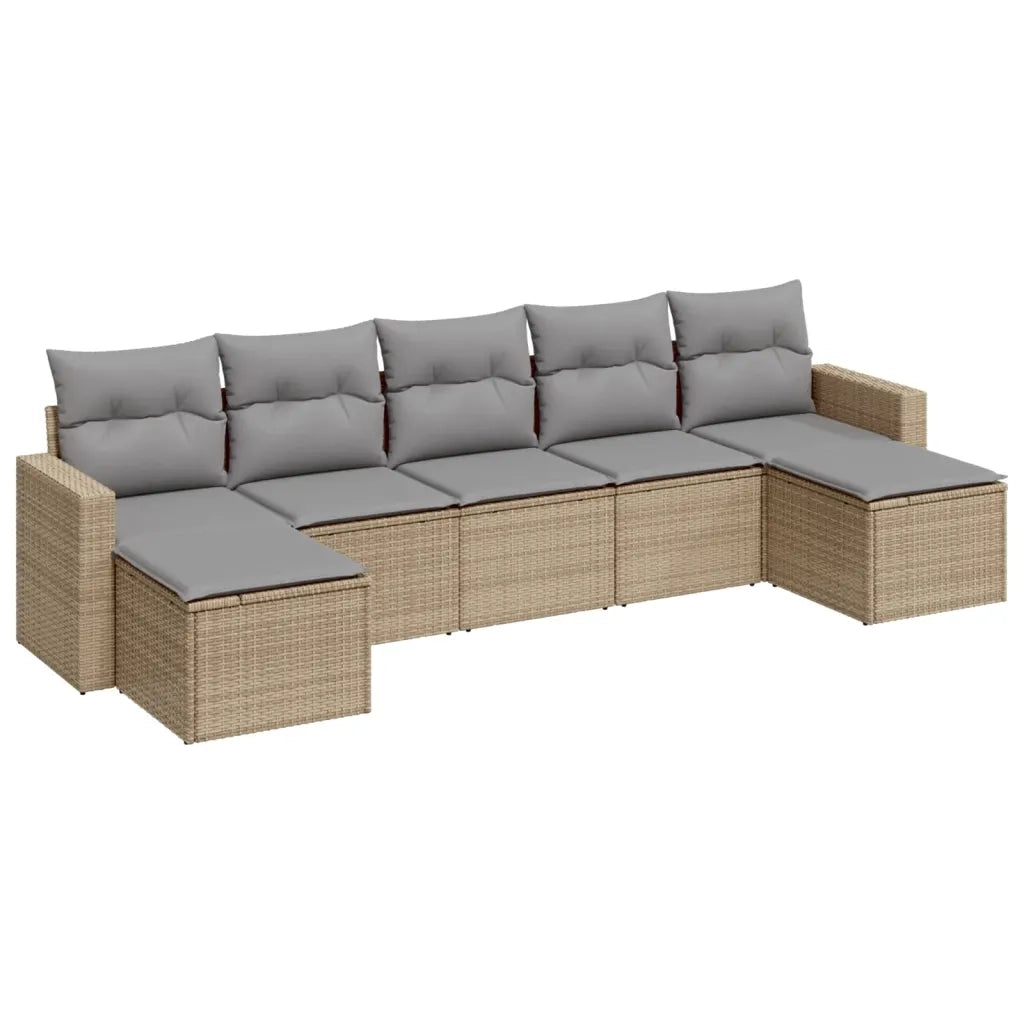 Set Divani da Giardino 7 pz con Cuscini Beige in Polyrattan 3219329