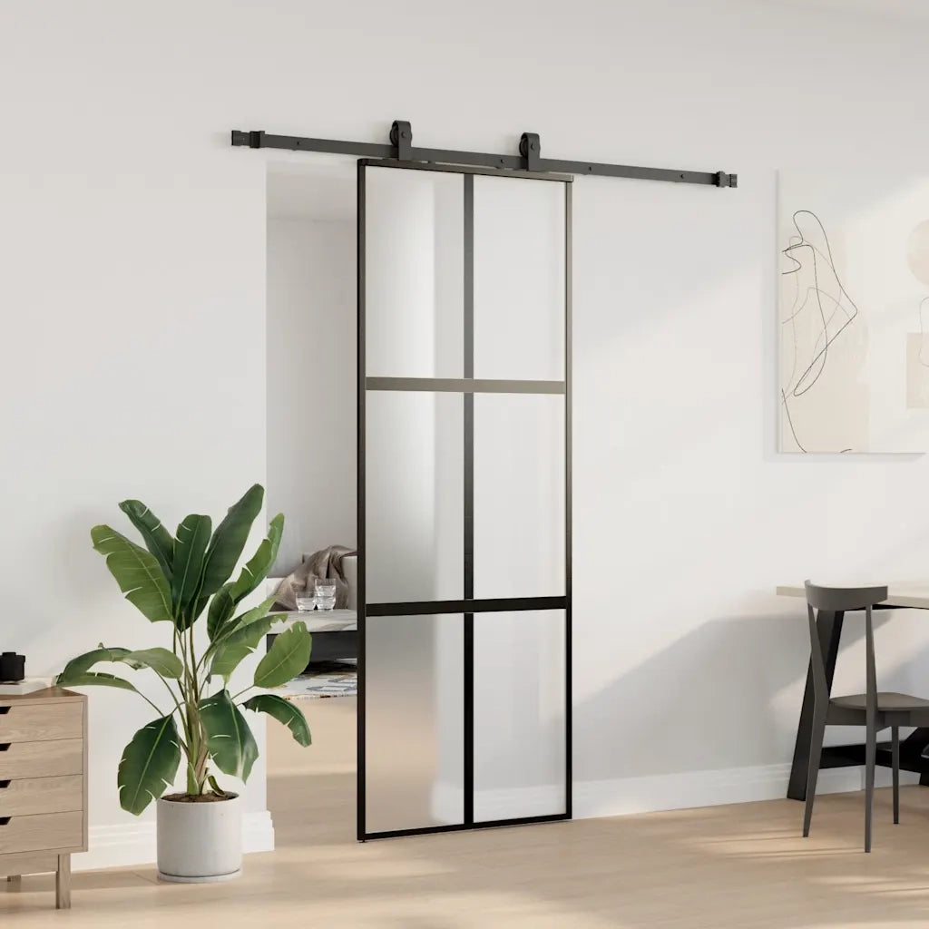Porta Scorrevole Set Ferramenta Nera 76x205 cm Vetro Temperato 3375820
