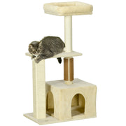 Easycomfort Albero per Gatti con Paletto, Casetta per Gatti, Tiragraffi e Posatoio, 60x40x108 cm, Beige