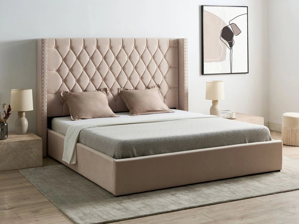 Letto contenitore velluto rosa pastello e argento bianco sporco 180 x 200 cm glamour elegante