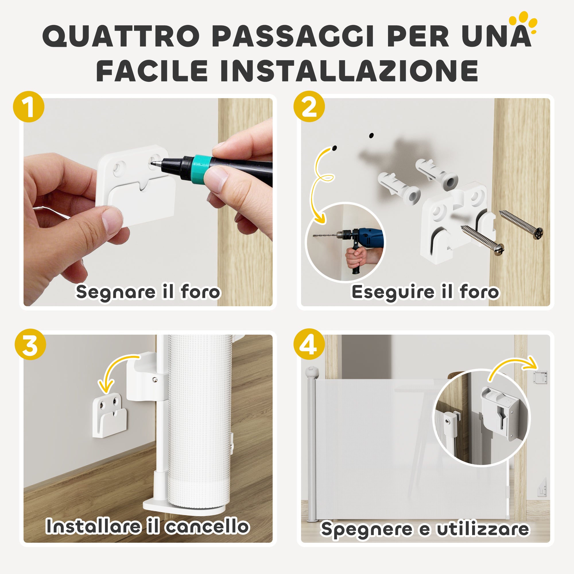 Cancellino per Cani Regolabile per Cani Piccoli Estensibile e Retrattile 0-144 cm Bianco