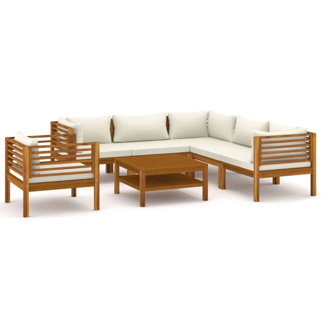 Set da giardino mobili da esterno set da 7 pezzi con cuscini color crema legno massello di acacia 02_0017058