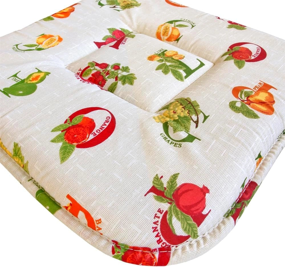 Set 4 Cuscini Sedia Cotone Lettere & Frutta Lavabili Coprisedie Universali Con Lacci Fissaggio