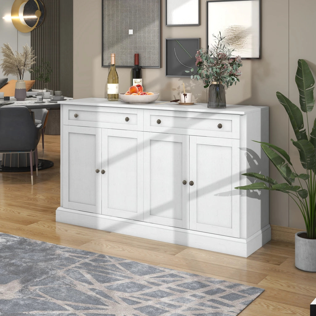 Credenza con 4 ante; 2 cassetti e ripiani regolabili per soggiorno 150×40×86 cm bianco antico