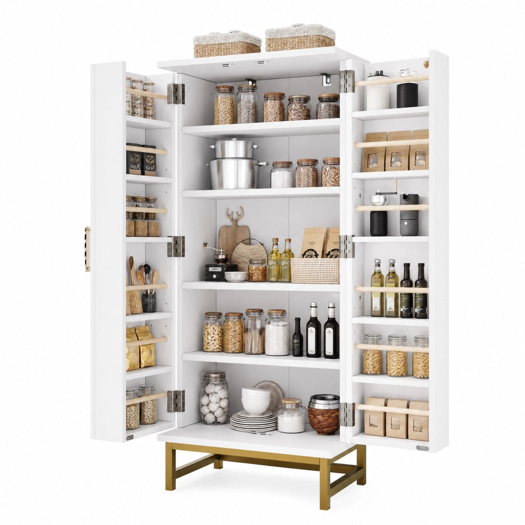 Mobile contenitore bianco con maniglie dorate, 60 x 40 x 130 cm