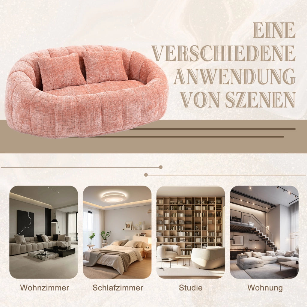 Poltrona Pouf con Braccioli Schienale Alto Ergonomico Schiuma Alta Densità Senza Montaggio in Ciniglia Rosa