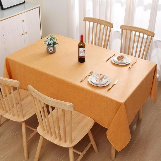 Tavolino con tovaglia in stile lino, lavabile, effetto lotus, rettangolare, 140 x 220 cm, tovaglia per tavolo, protezione contro macchie, tovaglia in lino, impermeabile all'acqua, giallo