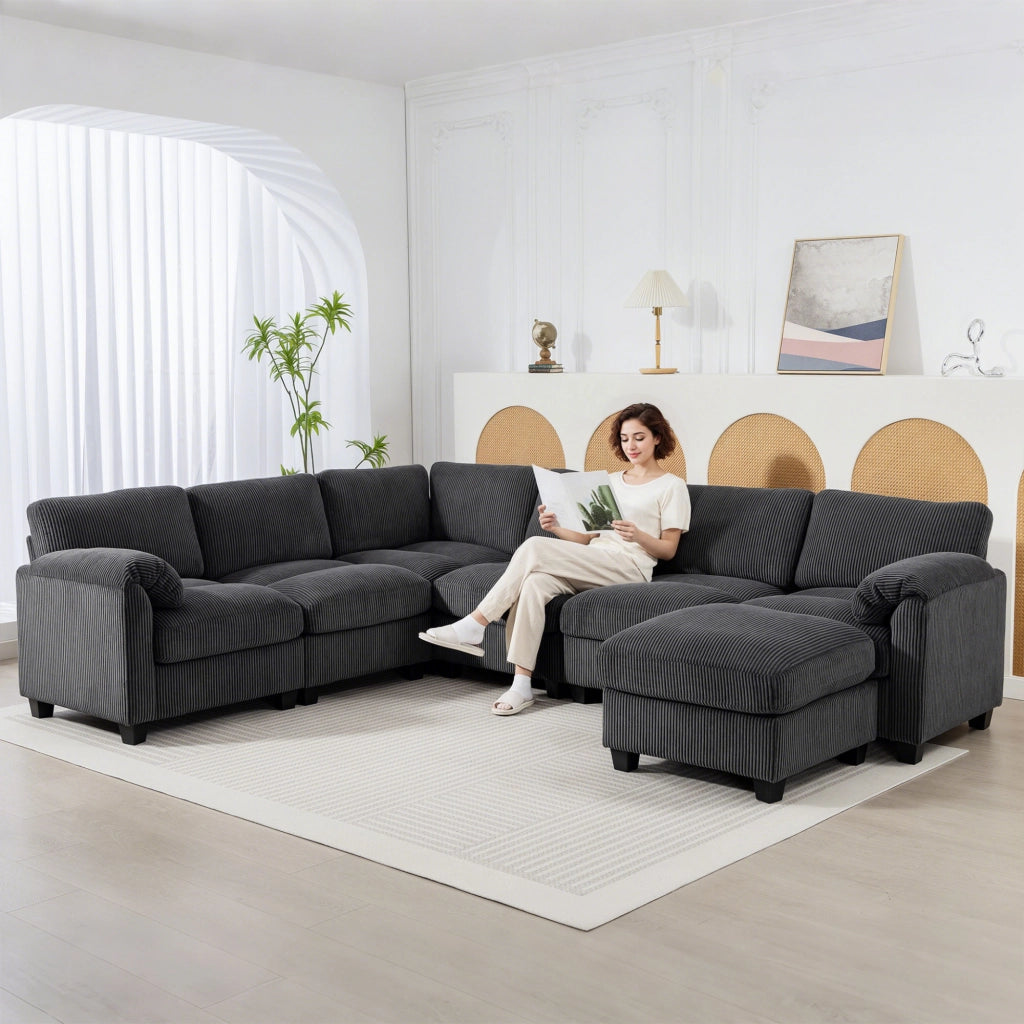 Divano Angolare U-Form ¨C zephmum ¨C Tessuto Grigio Scuro 292x224x85