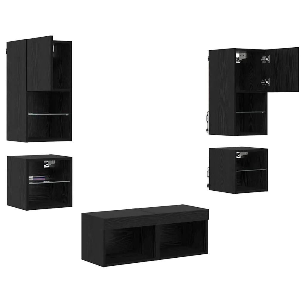 Unit¨¤ per TV a Muro 8 pz | Armadietto TV | Mobile Porta TV Rovere Nero Legno multistrato