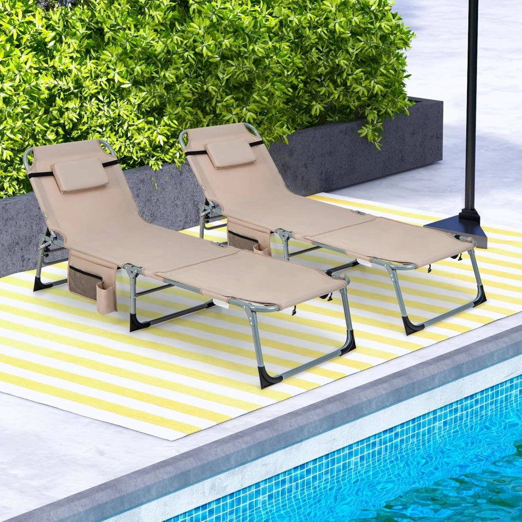 Set da 2 Sedie a Sdraio Pieghevoli, Lettino Prendisole Con Fori per Viso e Braccia, Cuscino,194 x 60 x 36 cm，per Terrazzo Piscina Giardino，Portata 180 kg，4 Colori