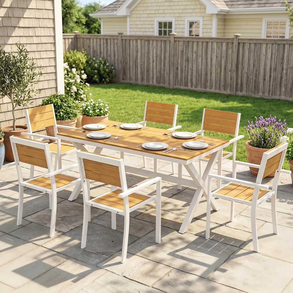 Set di Sedie da Pranzo per Esterni 7 Pezzi in Teak e Alluminio ¨C Zephmum ¨C Grigio