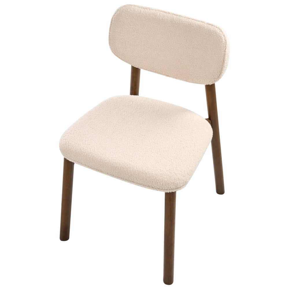 Set di 2 sedie da pranzo marrone e beige chiaro con struttura in legno di gomma bouclé e seduta e schienale imbottiti