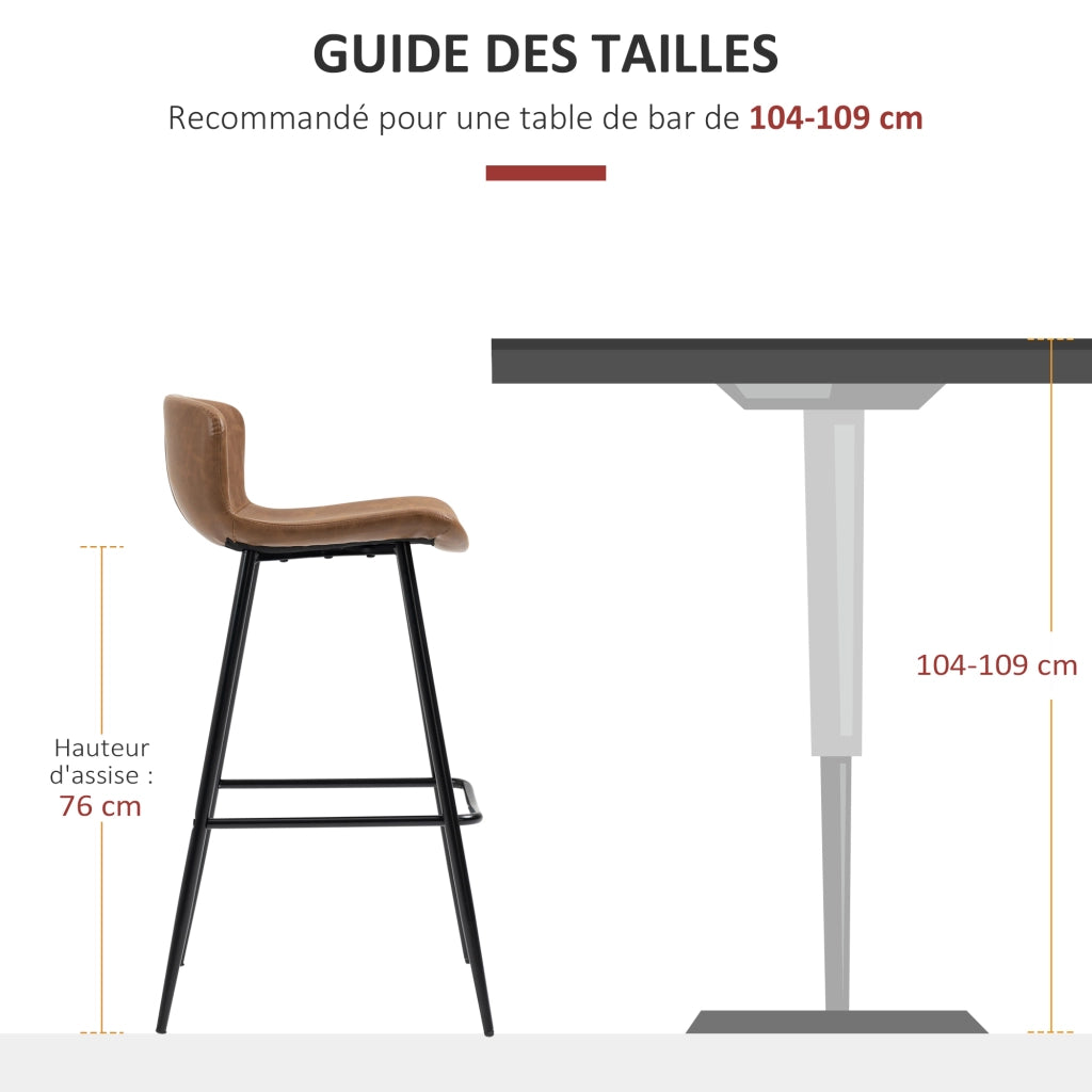 Sgabello da bar con poggiapiedi e schienale ¨C Minimal ¨C similicuir marrone 76 cm