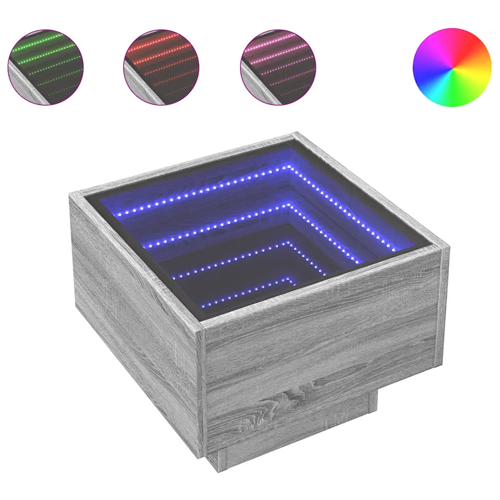 vidaXL Tavolino con LED Grigio Sonoma 40x40x30 cm in Legno Multistrato