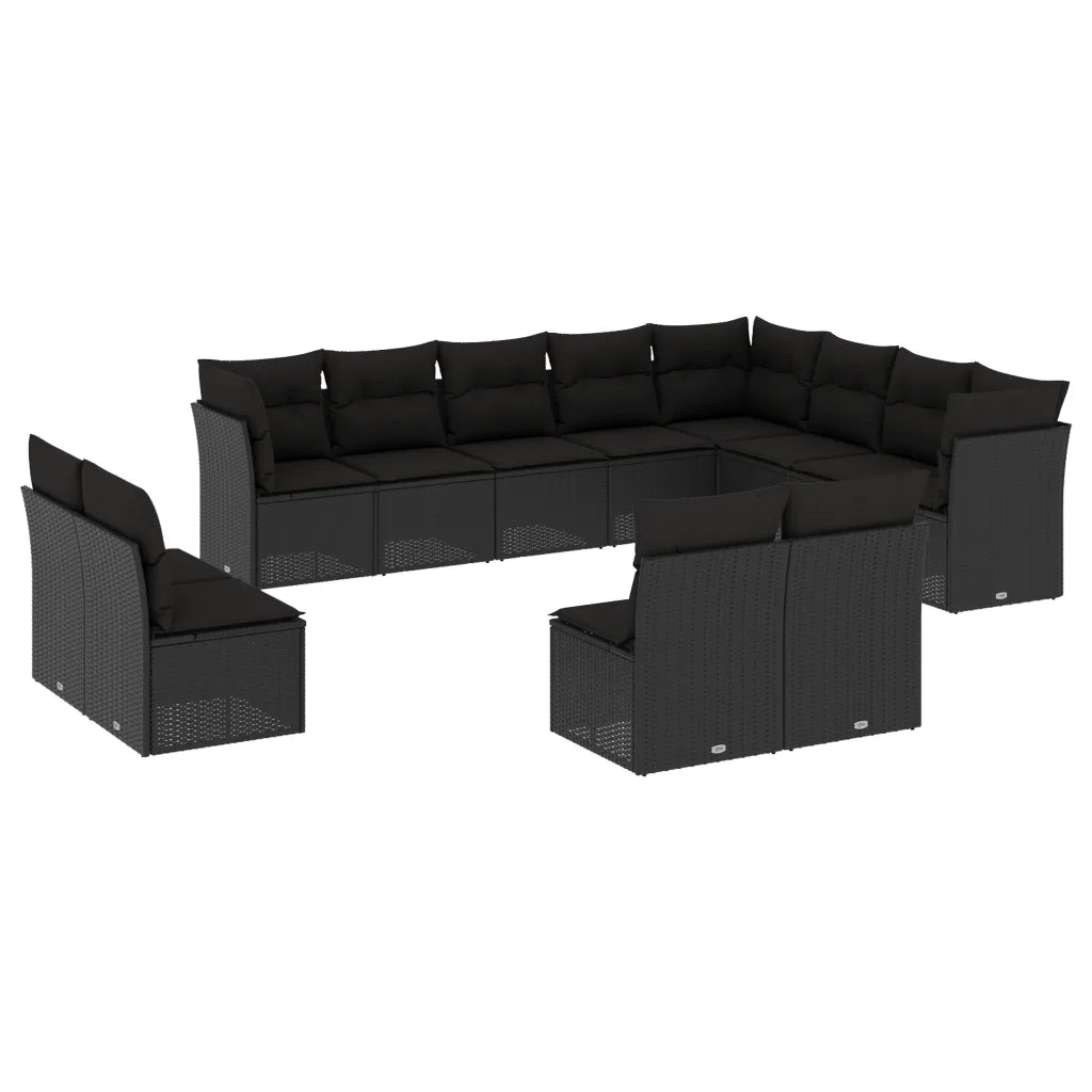 Set Divani da Giardino 12 pz con Cuscini Nero in Polyrattan 3250304