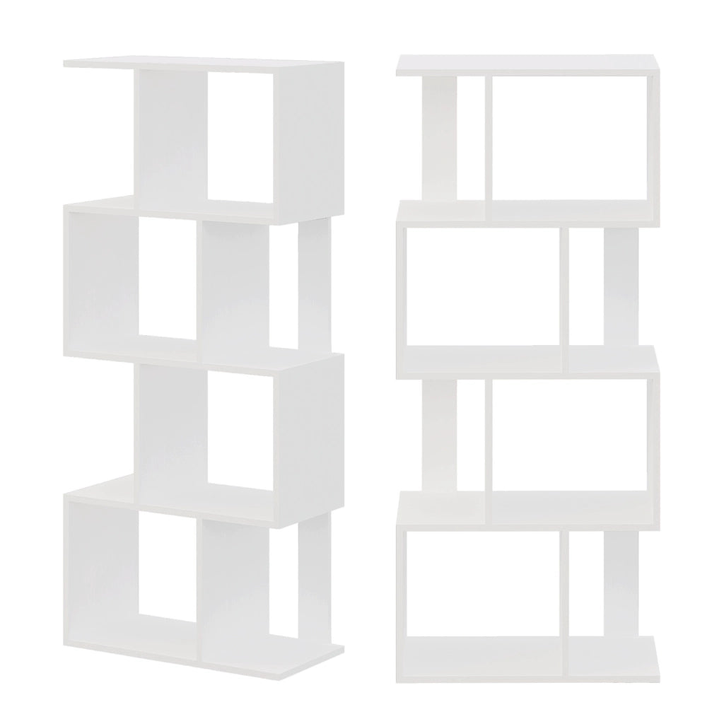 Libreria a colonna bianca aperta, mobile da biblioteca in stile loft moderno, 140 cm