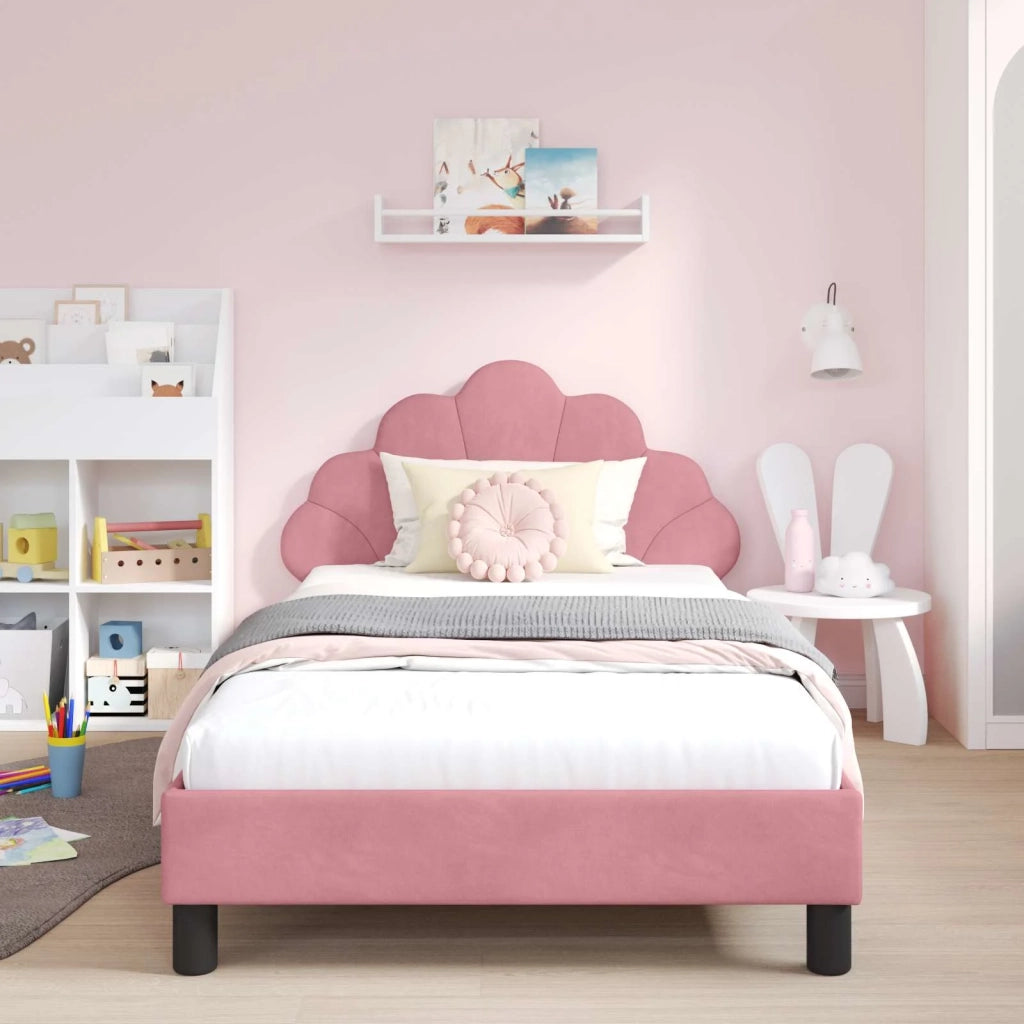 Struttura letto bambini con testata Rosa 90 x 200 cm Velluto 42011165