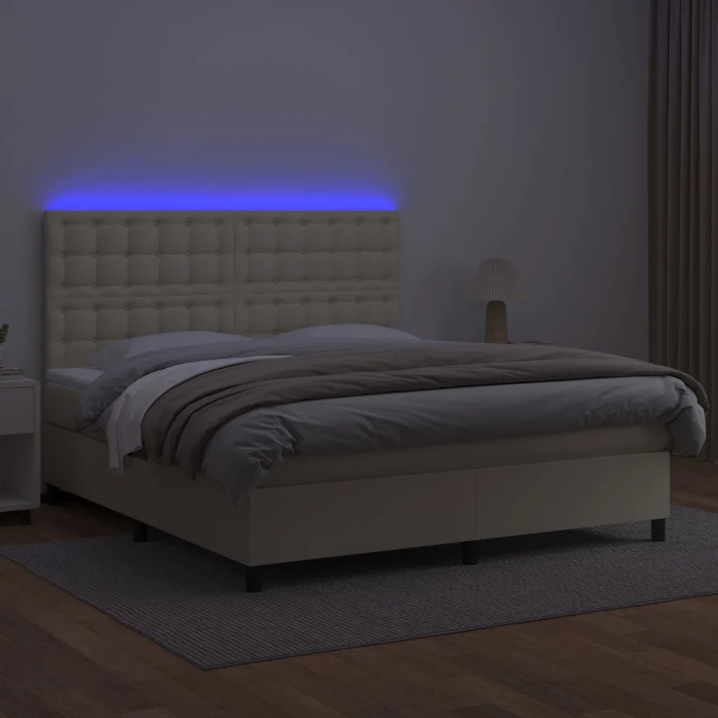 Giroletto a Molle con Materasso e LED Crema 160x200 cm 3135953
