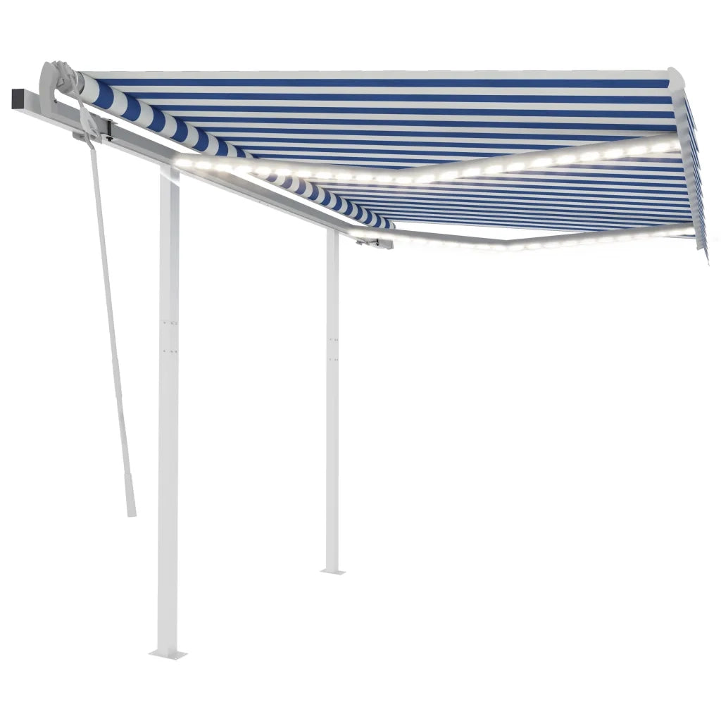Tenda da Sole Retrattile Manuale con LED 3,5x2,5m Blu e Bianca 3069921