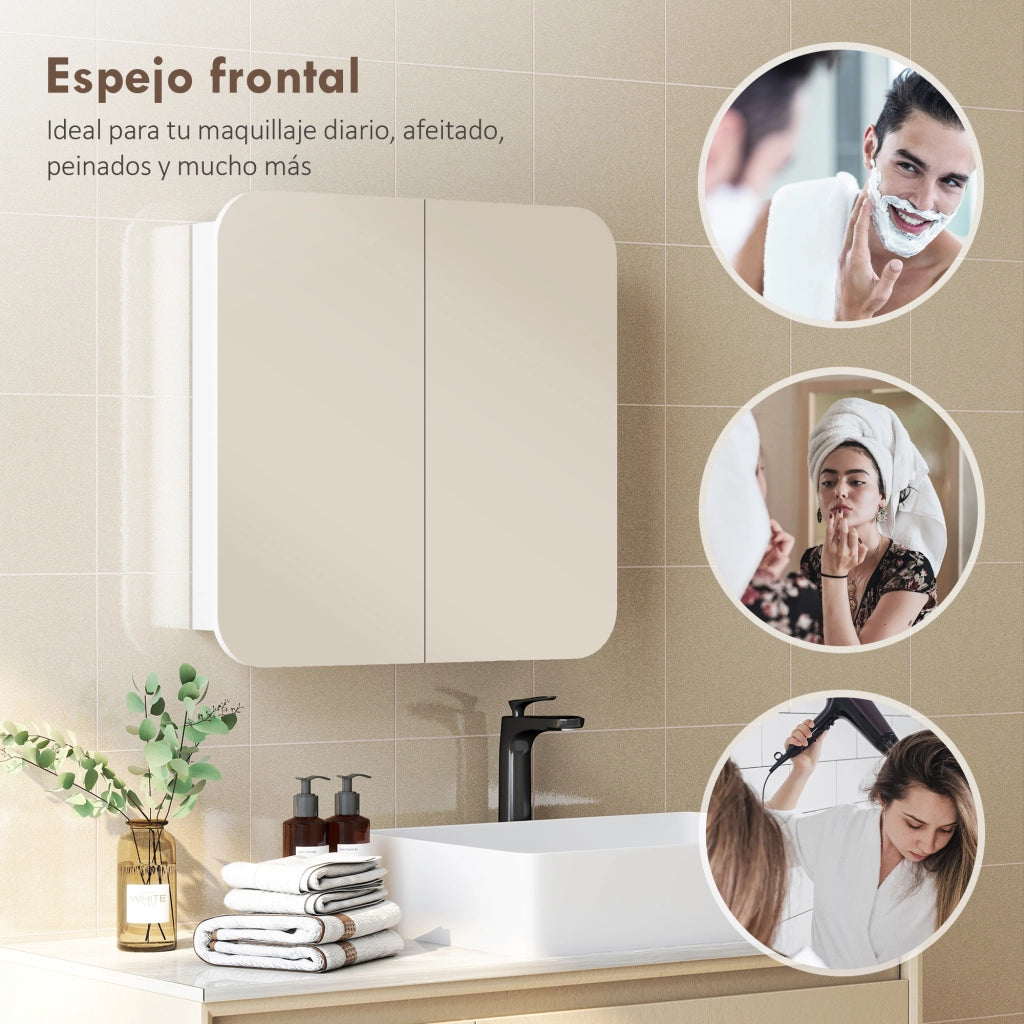 Armadietto Bagno con Specchio e Ante Curve 2 Porte Ripiani Regolabili ¨C zephmum ¨C Bianco 68x13x66 cm