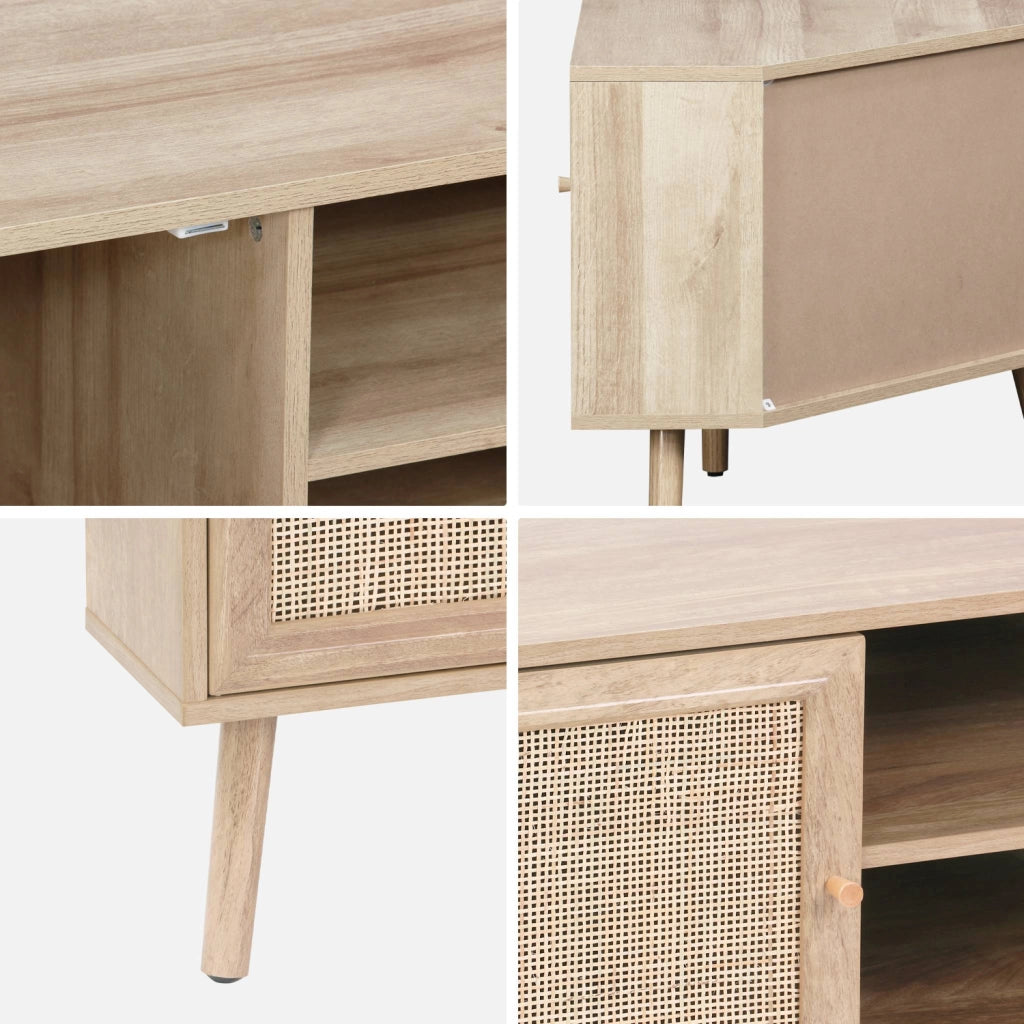 Mobile tv in legno e canna, 2 ante, 1 ripiano, 115cm, marrone naturale