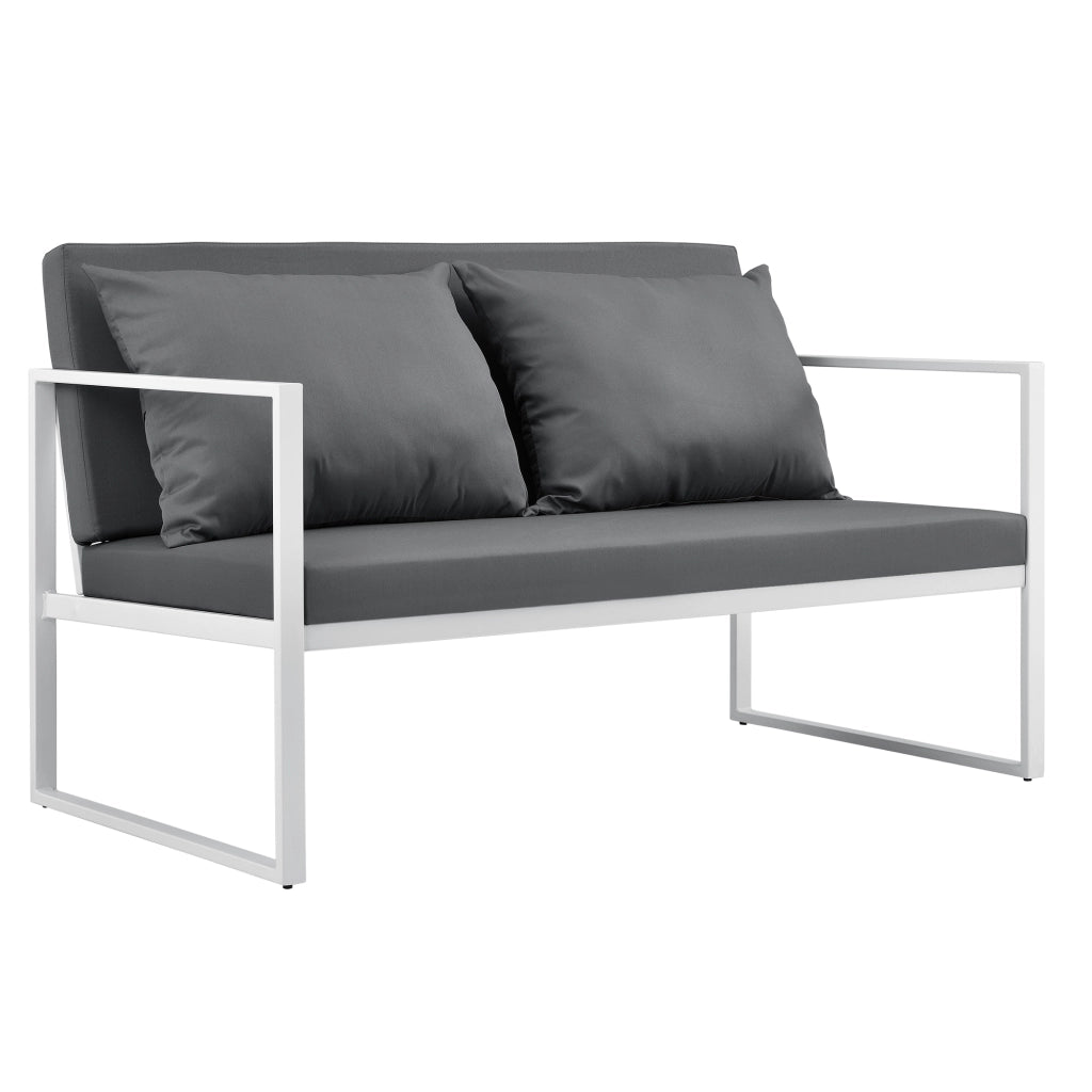 Divano da Esterno Lerum con Cuscini Sofà per 2 Persone - Bianco / Grigio casa.pro