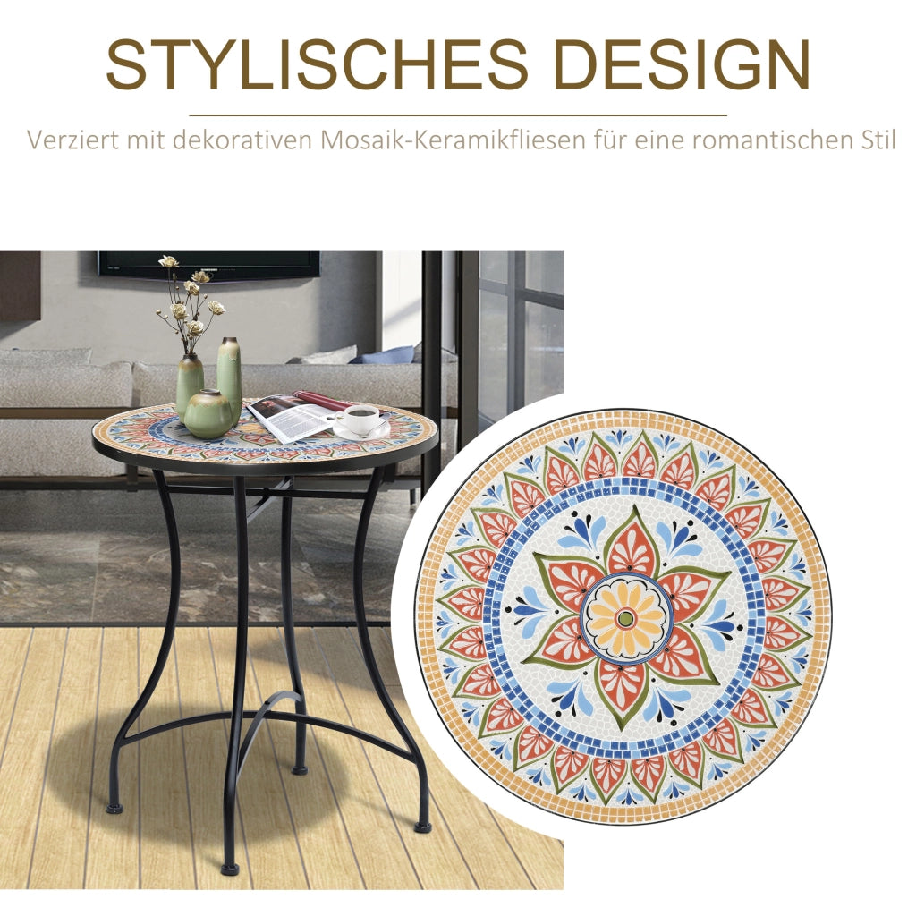 OKWISH Tavolo da Giardino Bistrot con Piano a Mosaico e Struttura in Metallo, per Balcone o Terrazza, 60 x 60 x 71 cm, Rosso