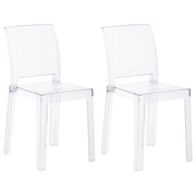 Set di 2 sedie da pranzo in materiale sintetico trasparente, senza braccioli, impilabili dal design moderno