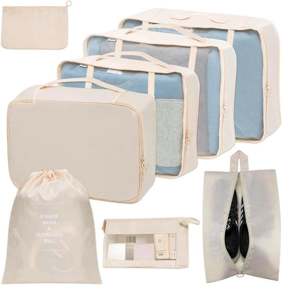 Set di organizzatori per borse da appendere 8 pezzi in beige per vacanze e viaggi