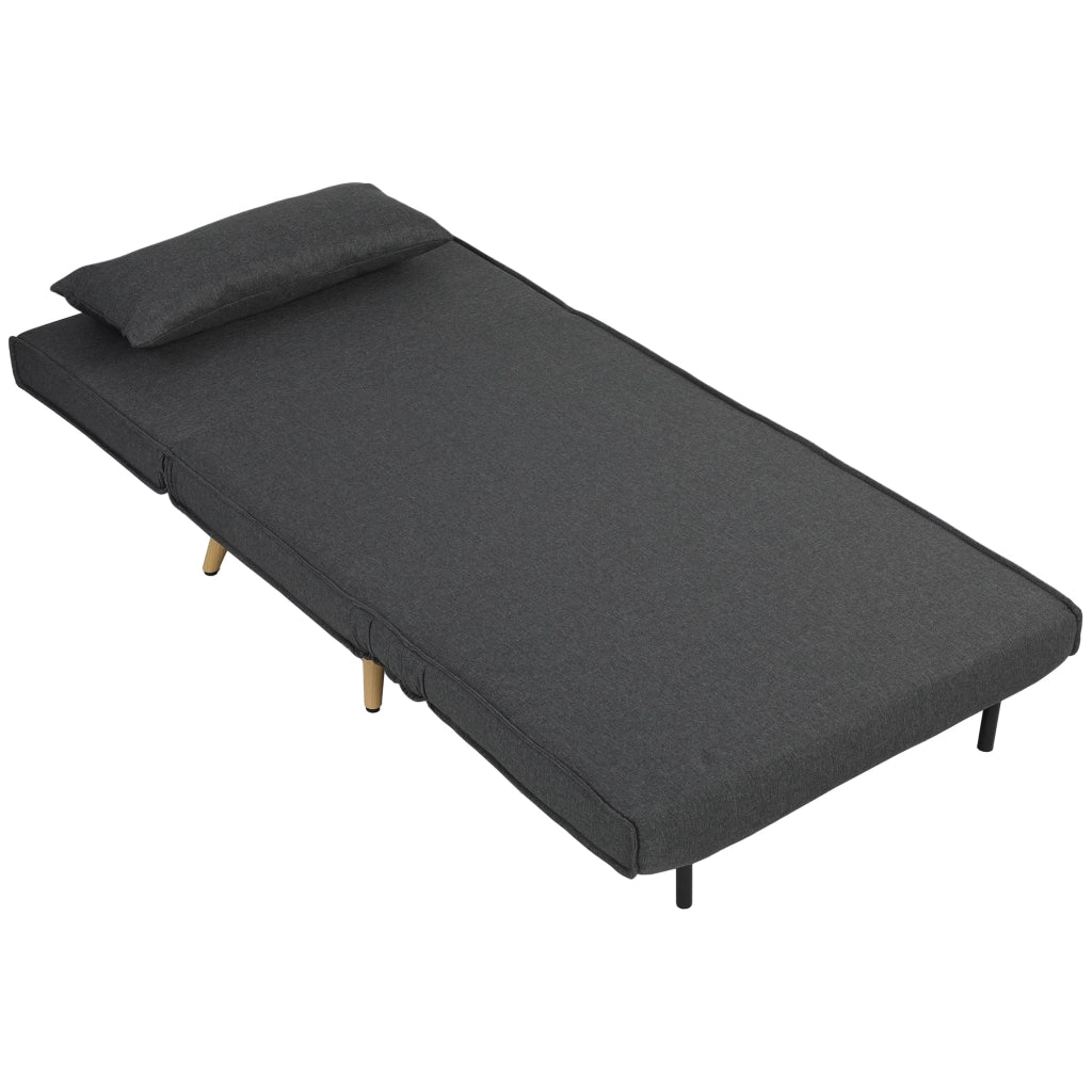 Poltrona Letto Singola 3 in 1 con Schienale Regolabile in 3 Livelli e Cuscino in Tessuto Effetto Lino Grigio