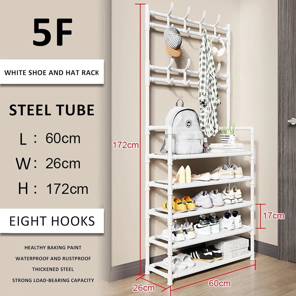 Trade Shop - Scarpiera Cappelliera Da Terra Casa Appendiabiti 3 In 1 Panca Scarpe Con 8 Ganci -