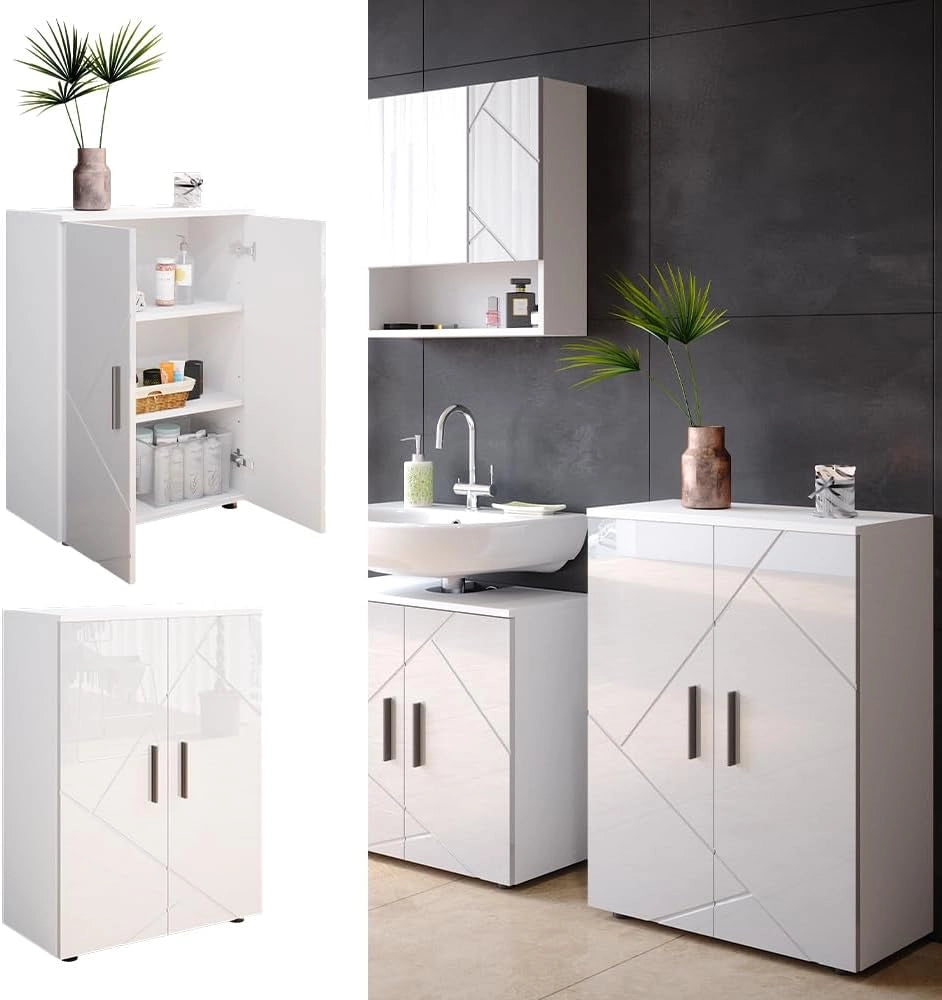 Mobiletto bagno Irma, Bianco lucido, 60 x 81 cm, per la conservazione in bagno e abbinabile alla serie Irma