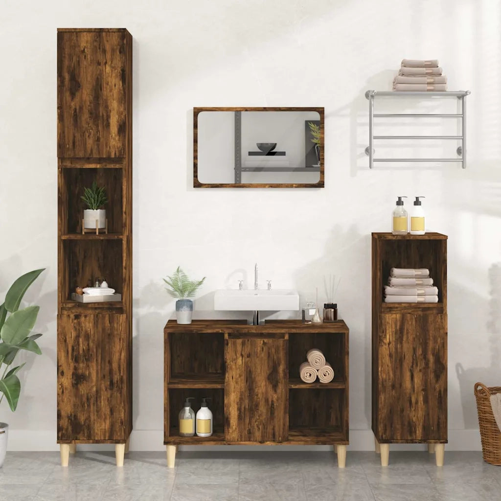 Mobile Lavabo-Armadietto da bagno Rovere Fumo 80x33x60 cm in Legno Multistrato 993718