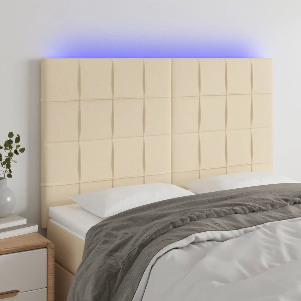 Testiera a LED Crema 144x5x118/128 cm in Tessuto 3122427