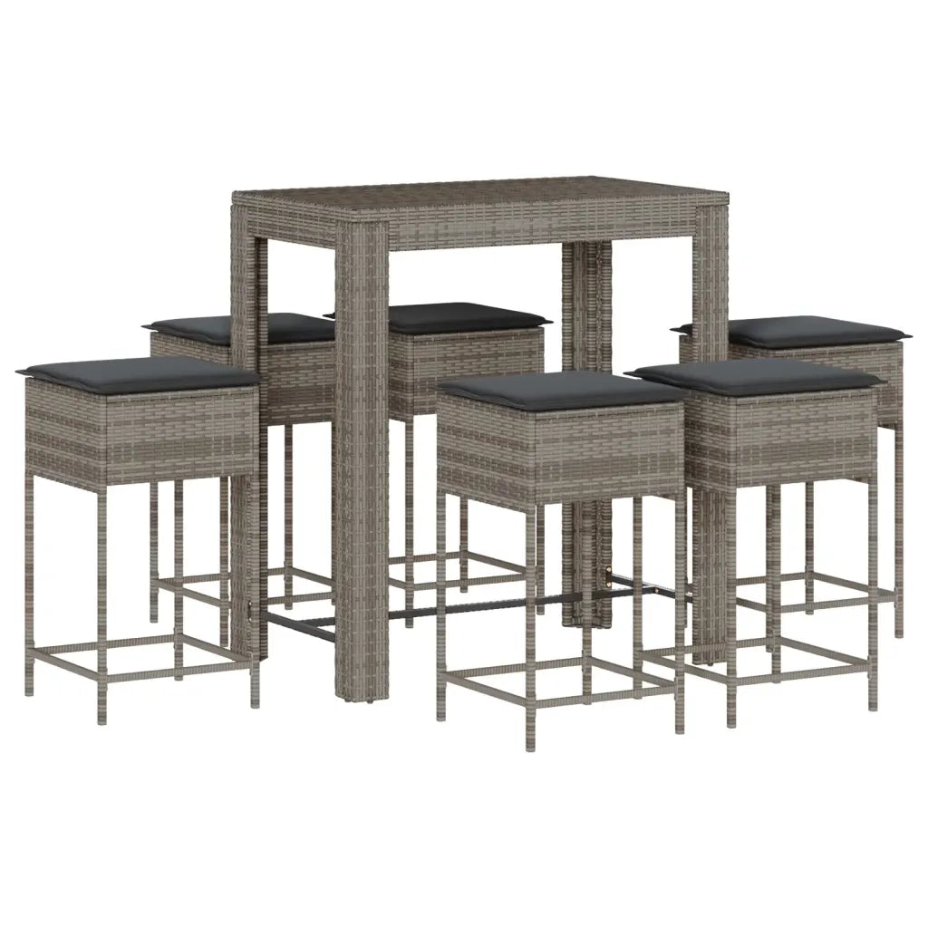 Set Bar da Giardino 7 pz con Cuscini in Polyrattan Grigio 3261457