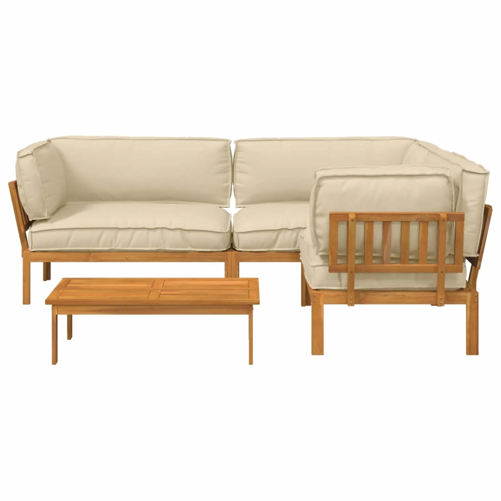 Set di divani con cuscino 4 pcs Beige Legno di Acacia Massello 3418537