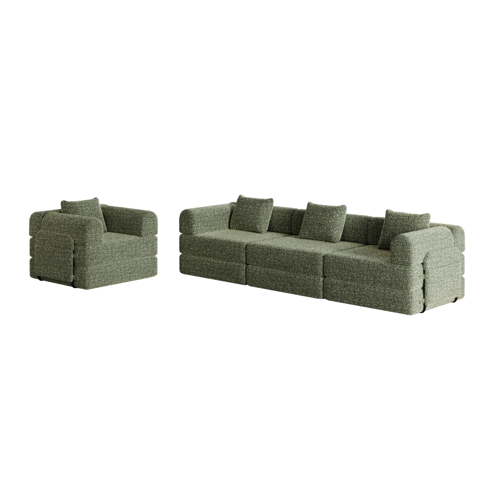Poltrona letto 2 in 1 con vano nel bracciolo in ciniglia verde