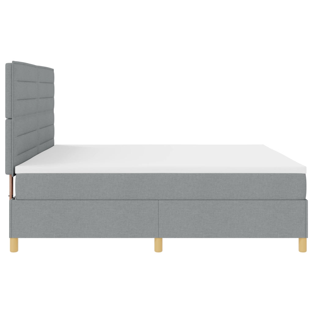 Letto con box spring e materasso con luce LED grigio chiaro 200x200 cm in tessuto