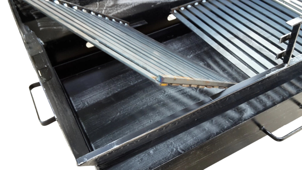 Barbecue a Legna e Carbonella in Ferro, con Ruote, Regolabile su 2 Altezze, Griglia in Acciaio, Ripiano poggia utensili 90x45 cm