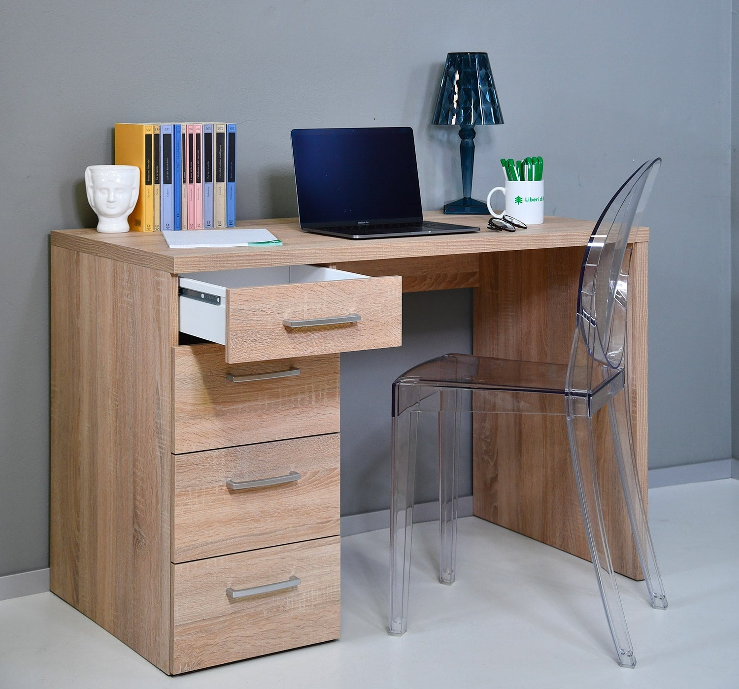 Scrivania da Ufficio 4 Cassetti 110x60x74 cm in Truciolare Nobilitato Rovere Sonoma