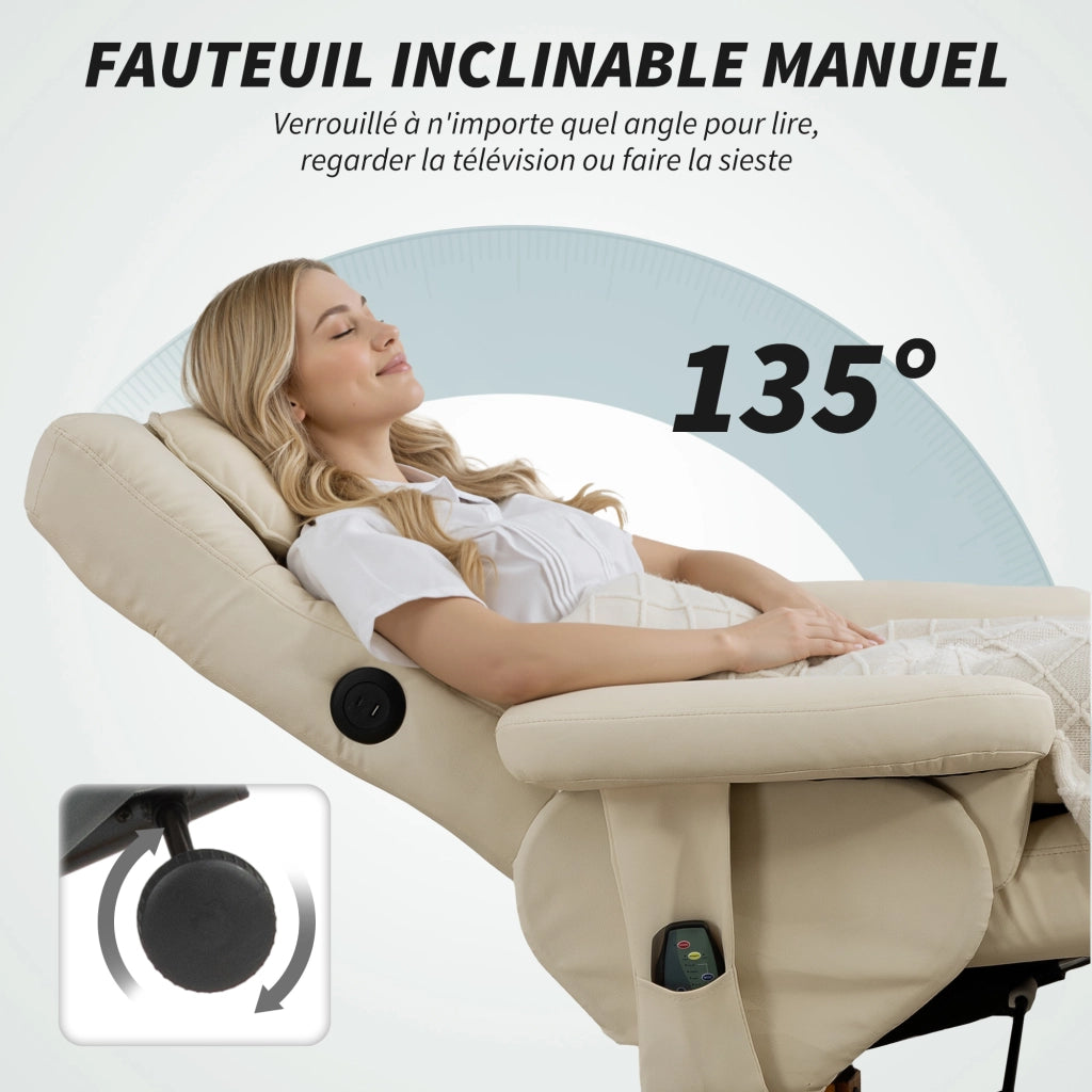 Poltrona massaggiante reclinabile con poggiapiedi e vano contenitore ¨C zephmum ¨C telecomando, 135¡ã