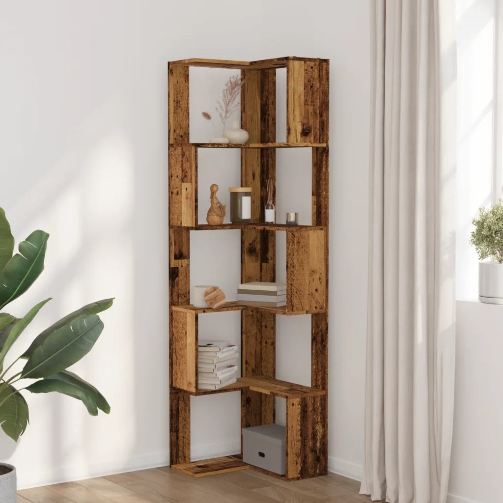 Libreria Angolare 5Ripiani Legno Vecchio 50x50x179 cm Legno 852589