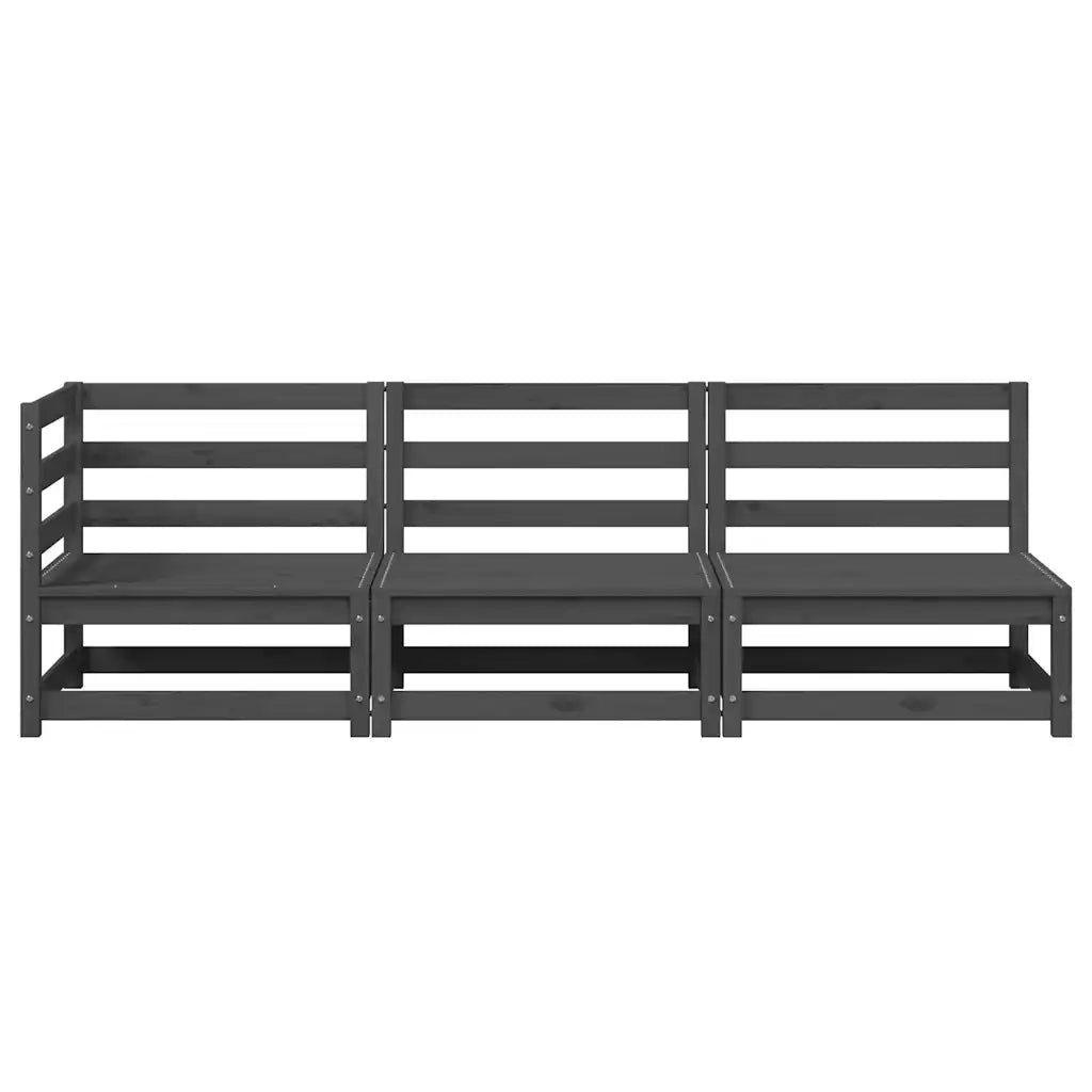 Set Divani da Giardino 3 pz Grigi in Legno Massello di Pino