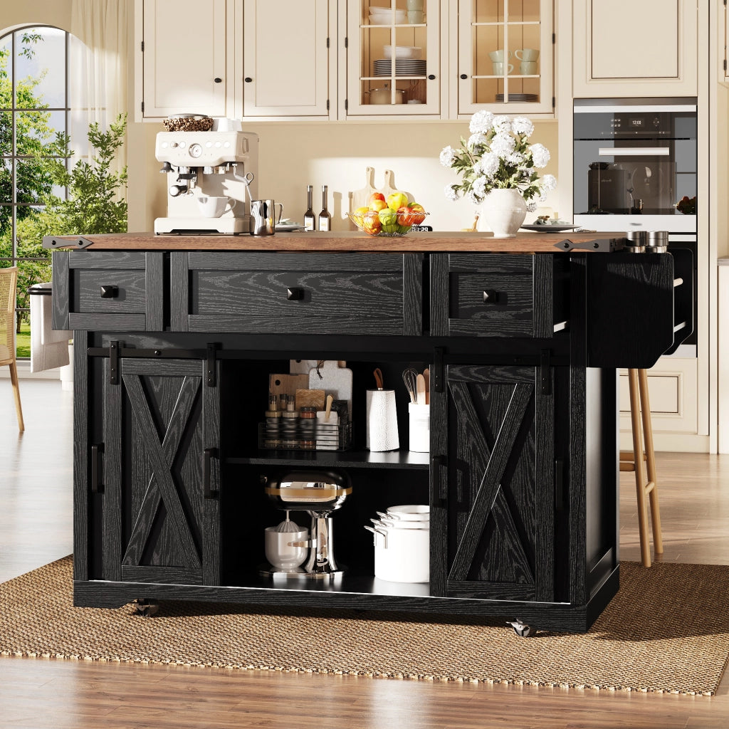 CARRELLO CUCINA con piano estraibile 120.2x45.3x91.5 cm Nero MDF